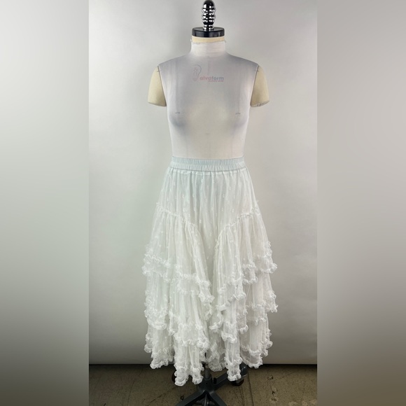 452B. Mesh Lace Ruffled Midi Skirt - Picture 5 of 9